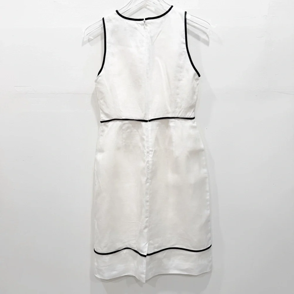 J. Crew Linen Herringbone Sheath Dress Black Contrast Piping Trim Sleeveless 4